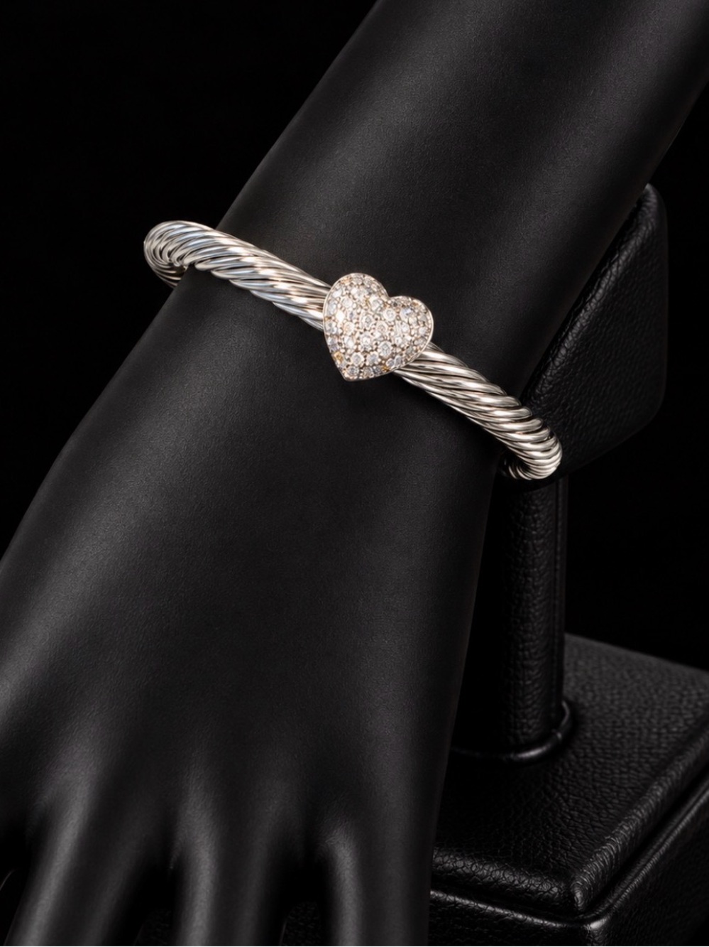 Silver Twisted Cable Heart Bracelet - Silver
